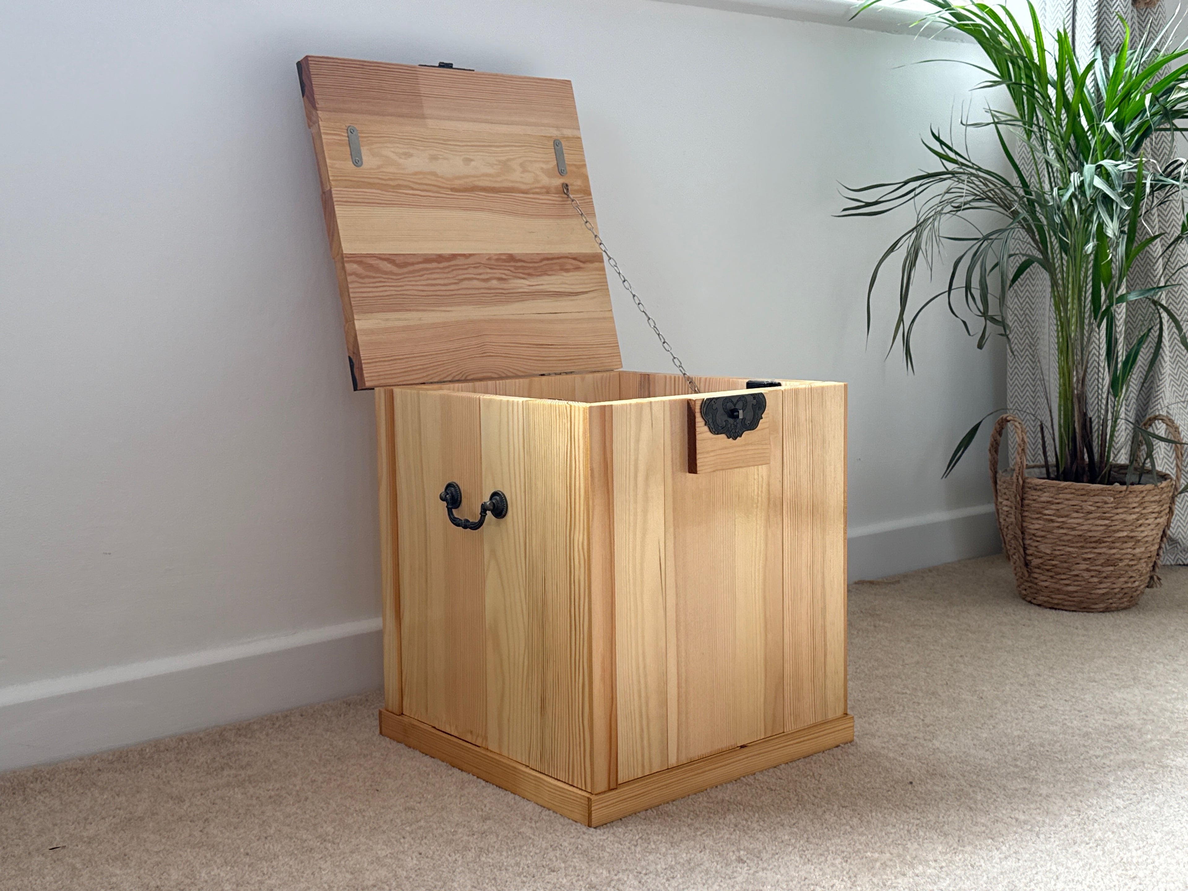 Handcrafted Solid Wood Storage Chest with Lock