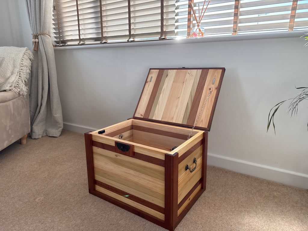 Handcrafted Two-Tone Solid Wood Storage Chest with Lock