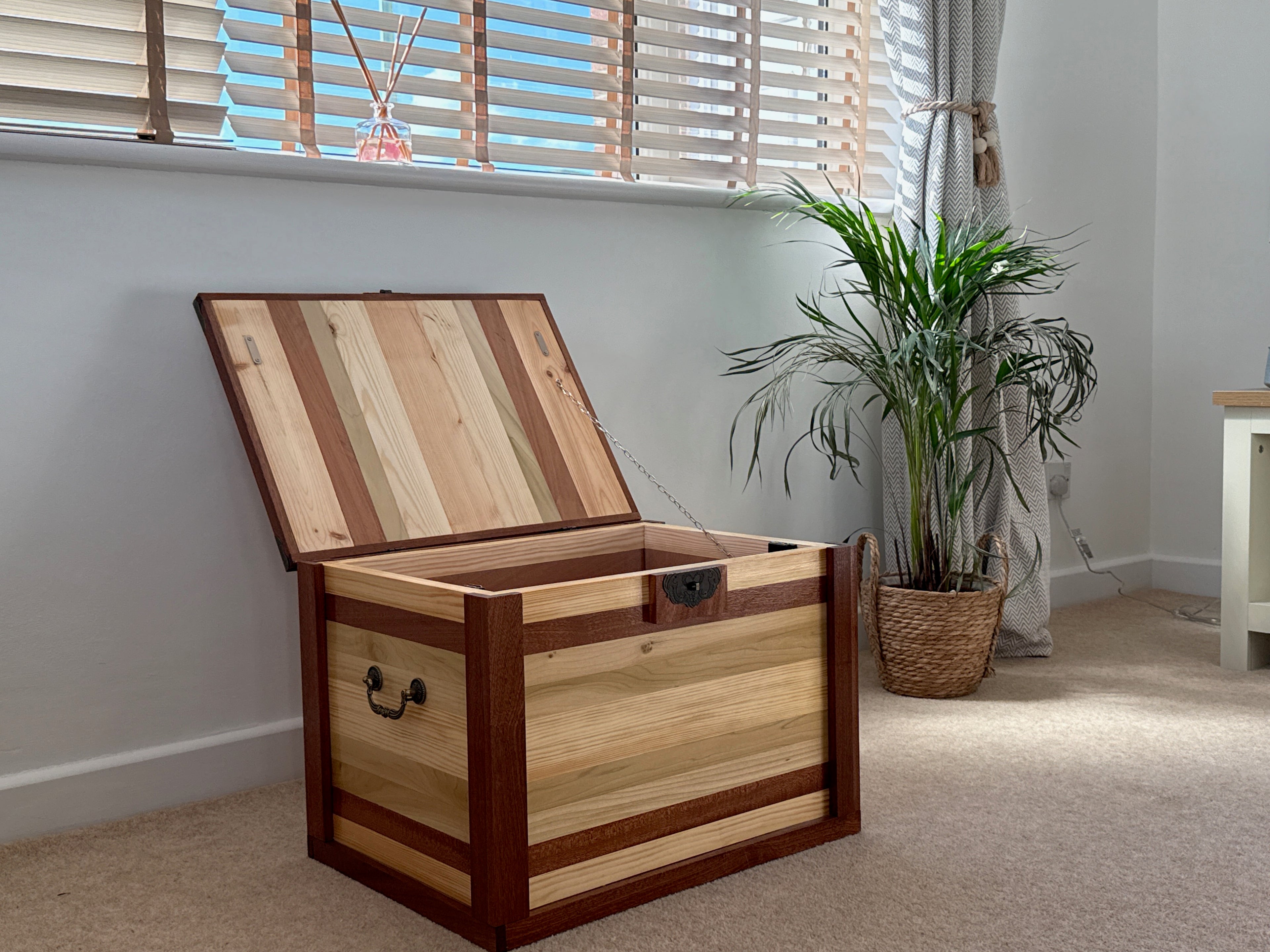 Handcrafted Two-Tone Solid Wood Storage Chest with Lock