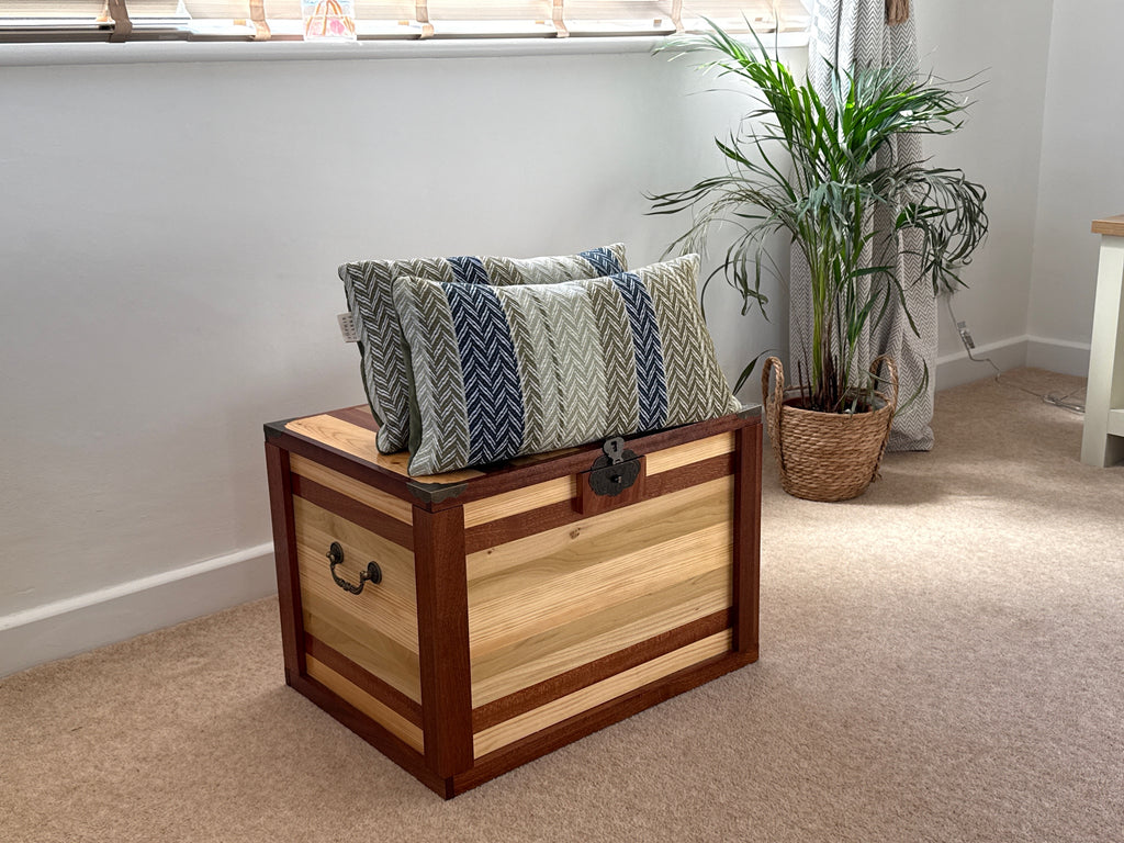 Handcrafted Two-Tone Solid Wood Storage Chest with Lock