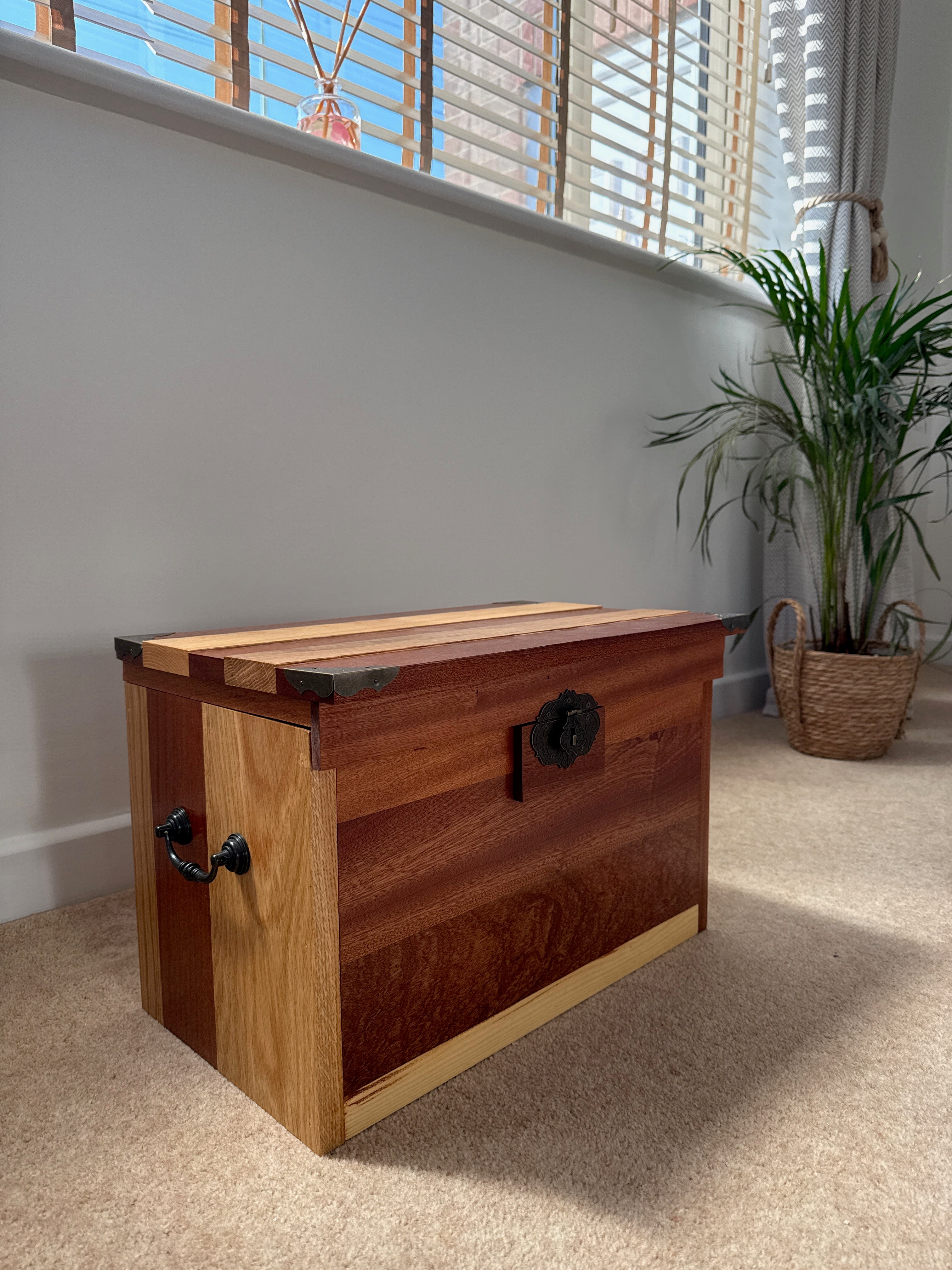 Handcrafted Solid Wood Storage Chest - Dark Hardwood Finish with Lock