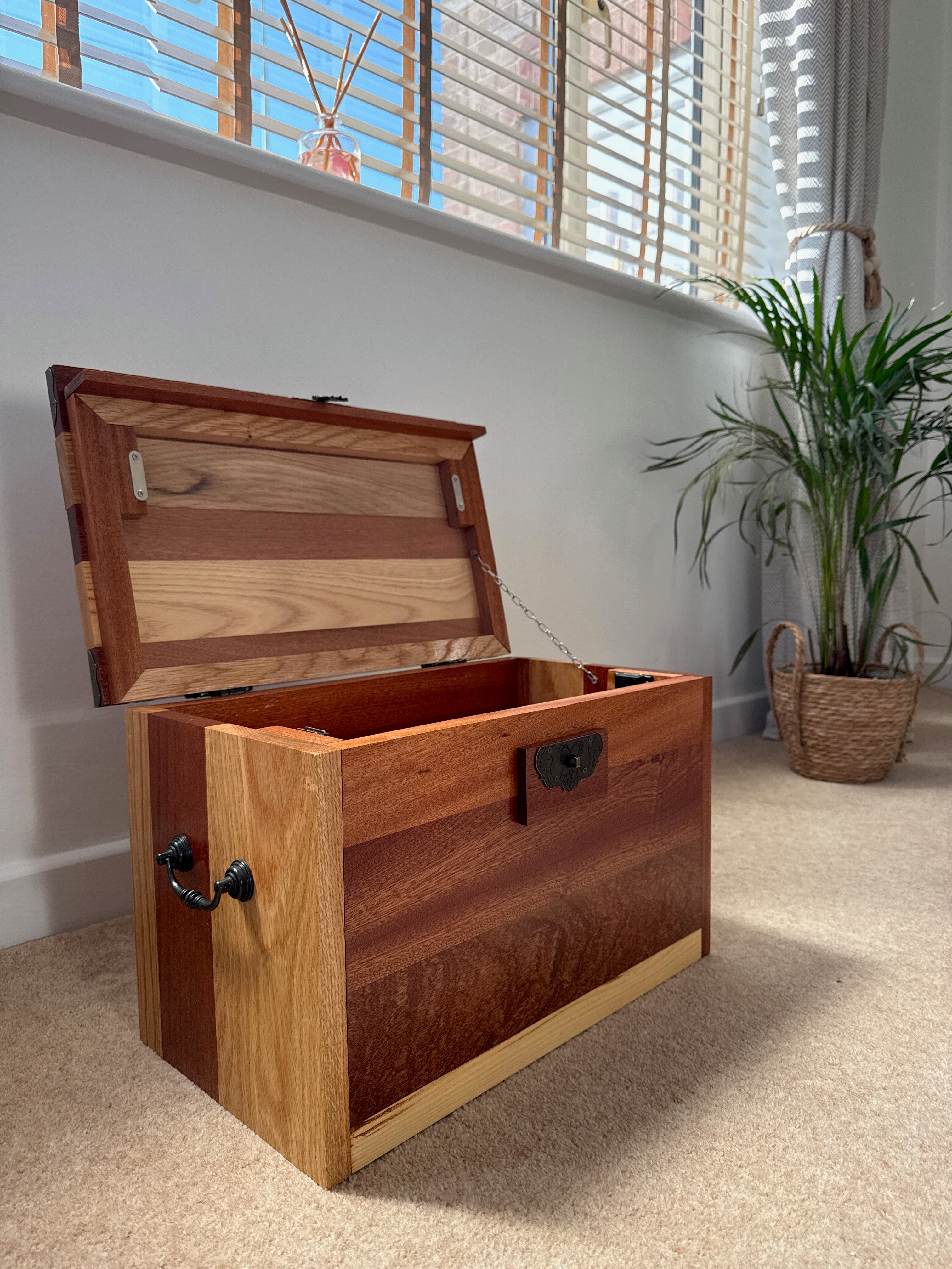 Handcrafted Solid Wood Storage Chest - Dark Hardwood Finish with Lock