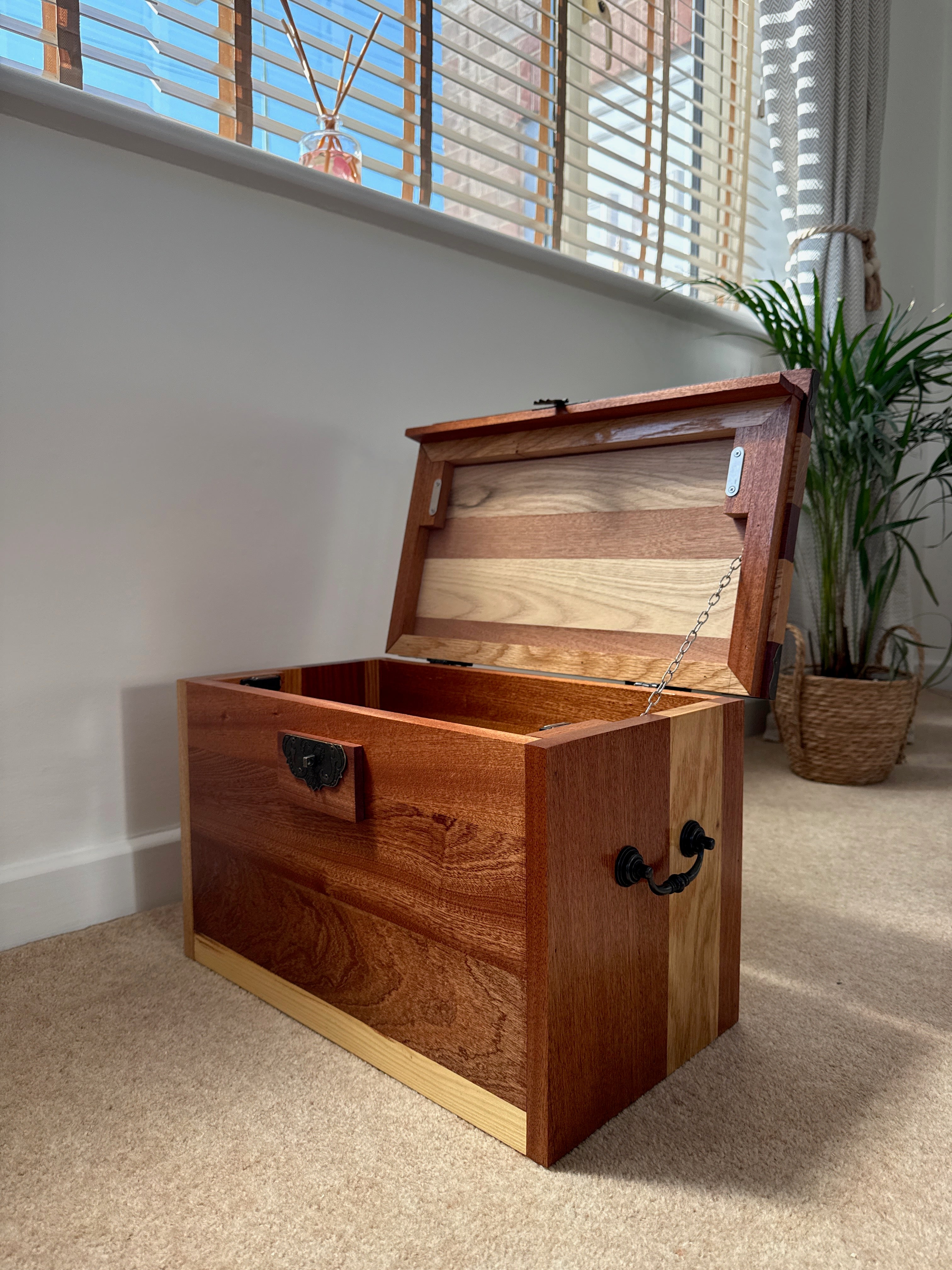 Handcrafted Solid Wood Storage Chest - Dark Hardwood Finish with Lock