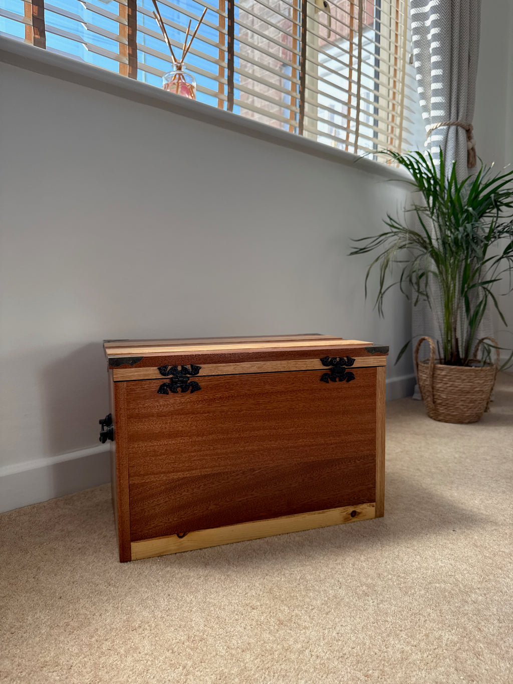 Handcrafted Solid Wood Storage Chest - Dark Hardwood Finish with Lock