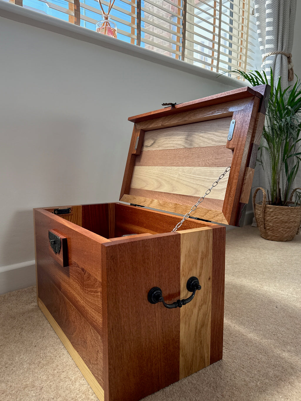 Handcrafted Solid Wood Storage Chest - Dark Hardwood Finish with Lock