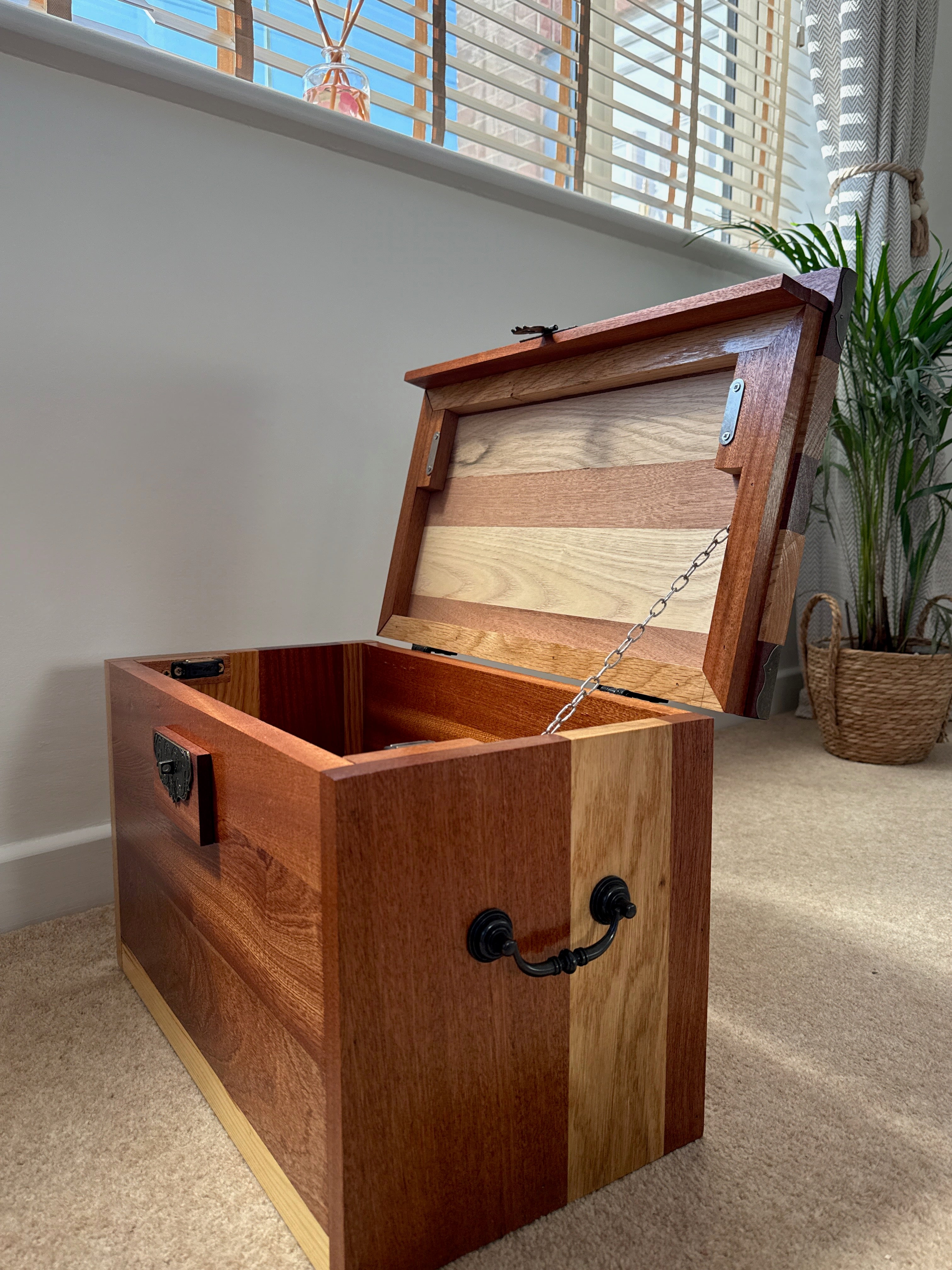 Handcrafted Solid Wood Storage Chest - Dark Hardwood Finish with Lock