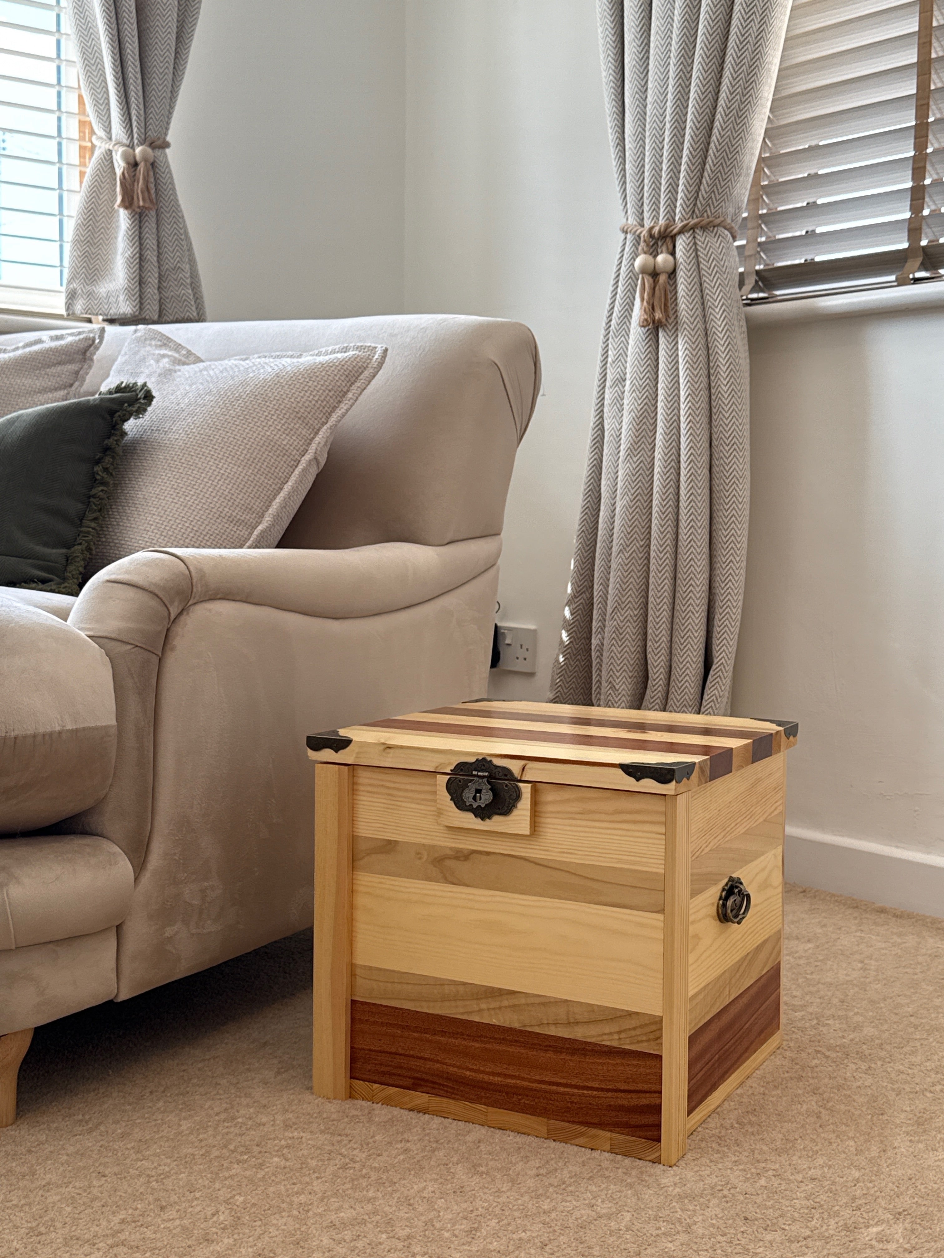 Handcrafted Solid Wood Storage Chest - Compact Side Table Trunk