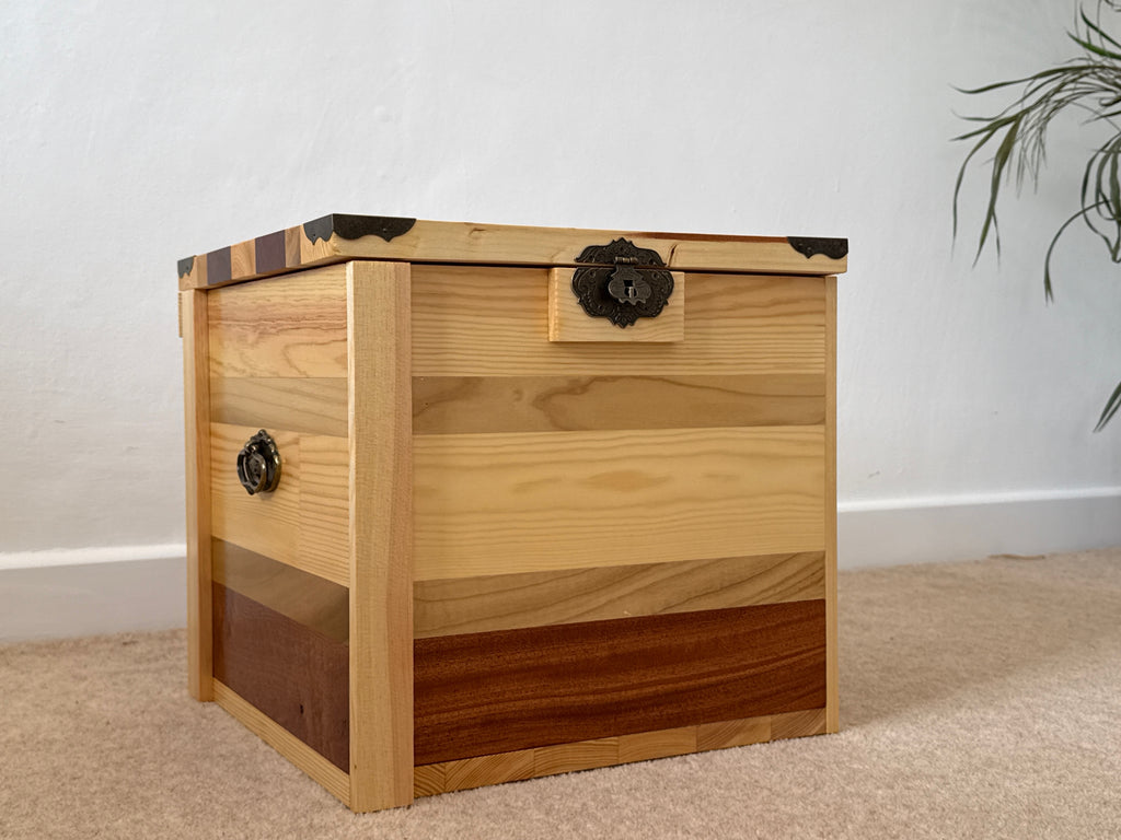Handcrafted Solid Wood Storage Chest - Compact Side Table Trunk