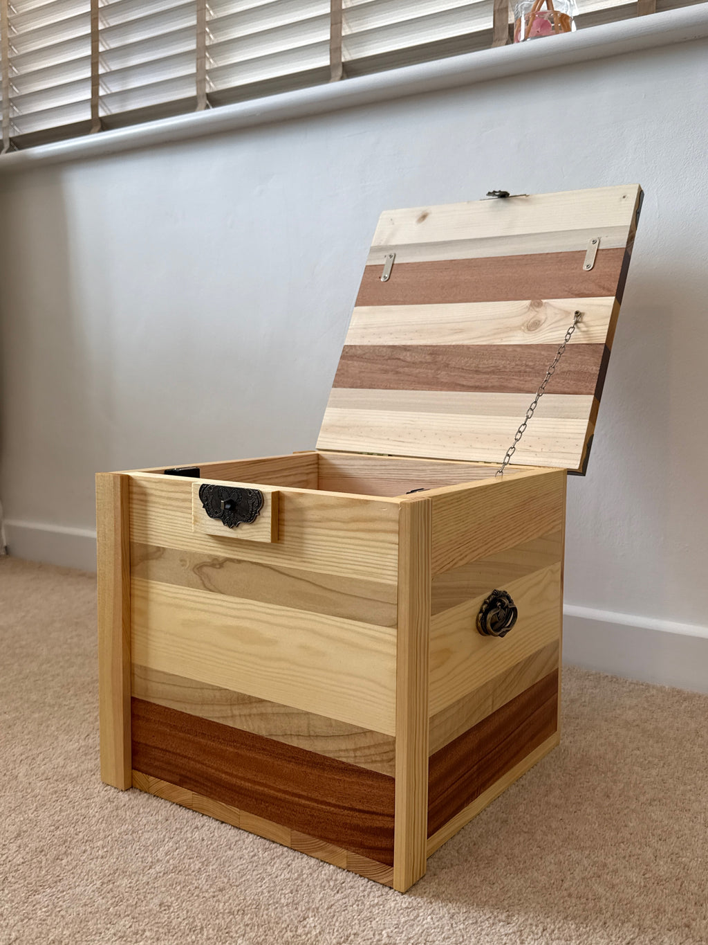 Handcrafted Solid Wood Storage Chest - Compact Side Table Trunk