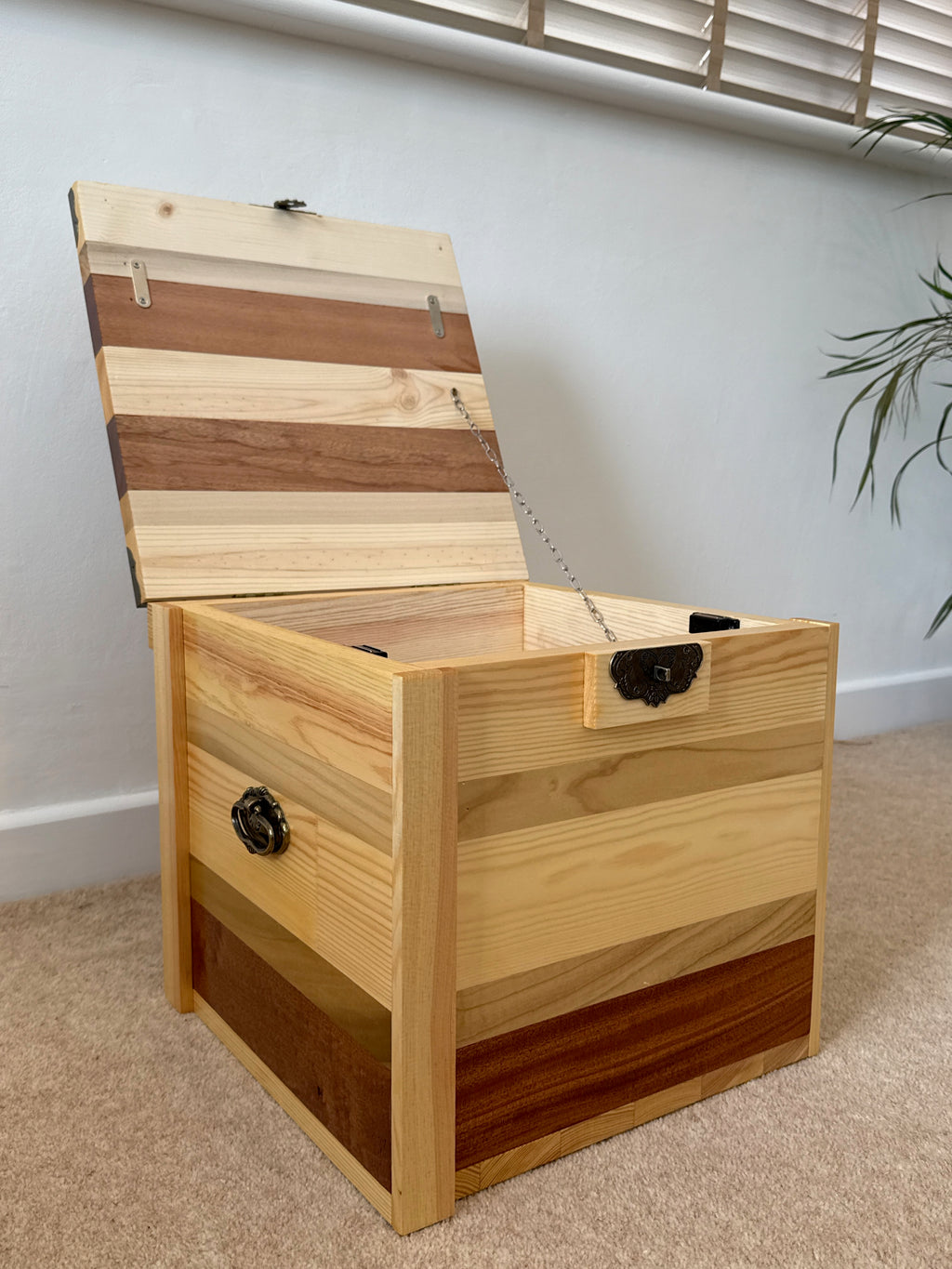 Handcrafted Solid Wood Storage Chest - Compact Side Table Trunk