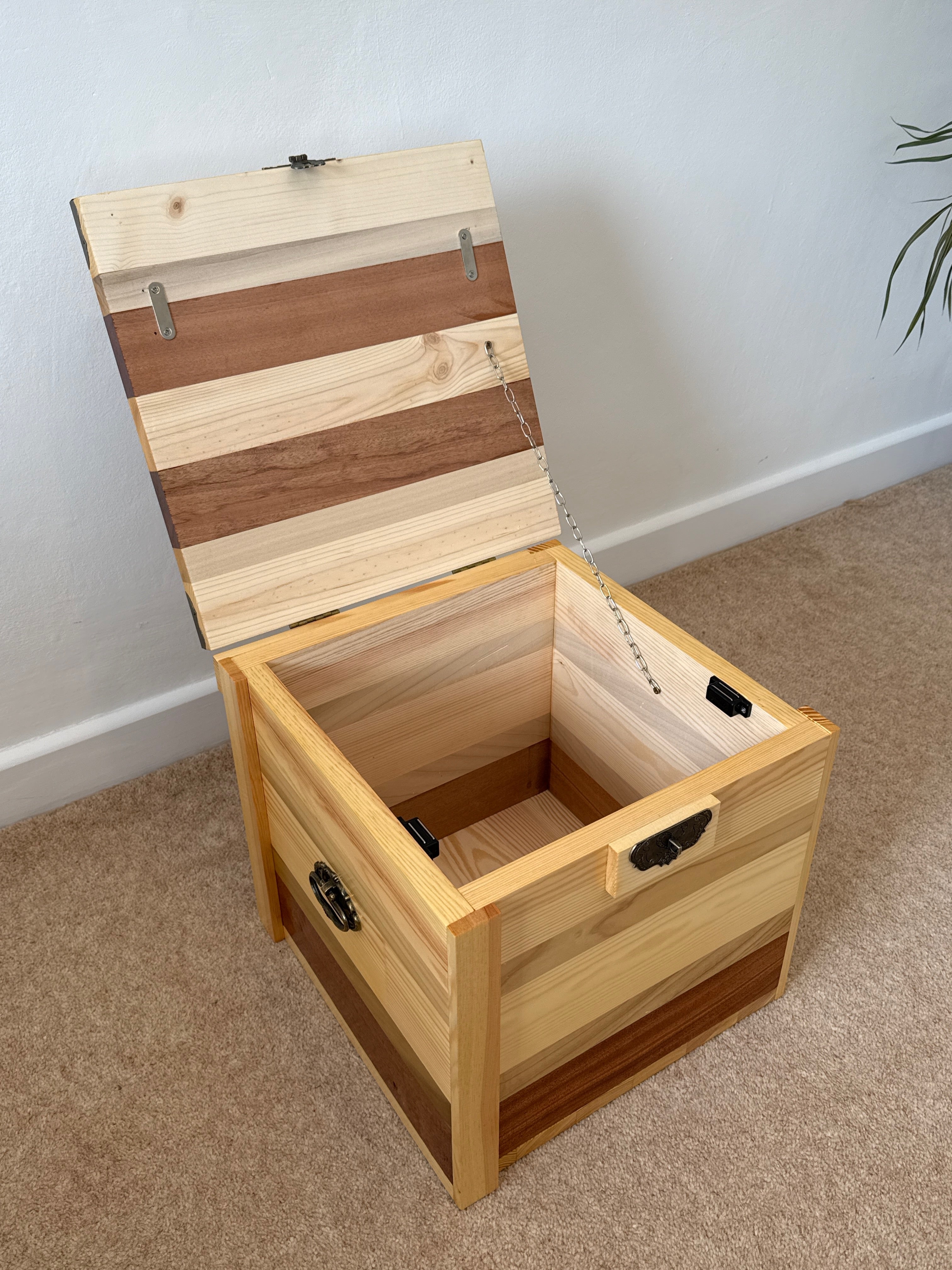 Handcrafted Solid Wood Storage Chest - Compact Side Table Trunk