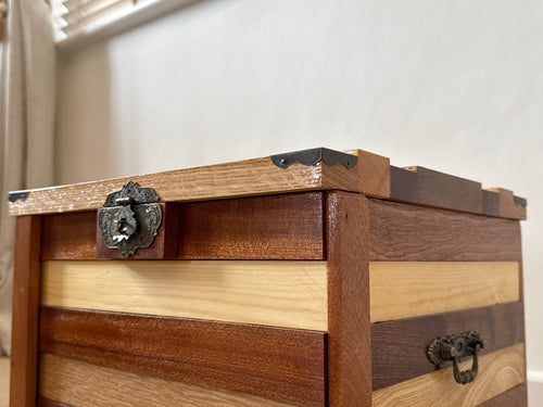 Handcrafted Solid Wood Storage Chest – Two-Tone Stripe Design