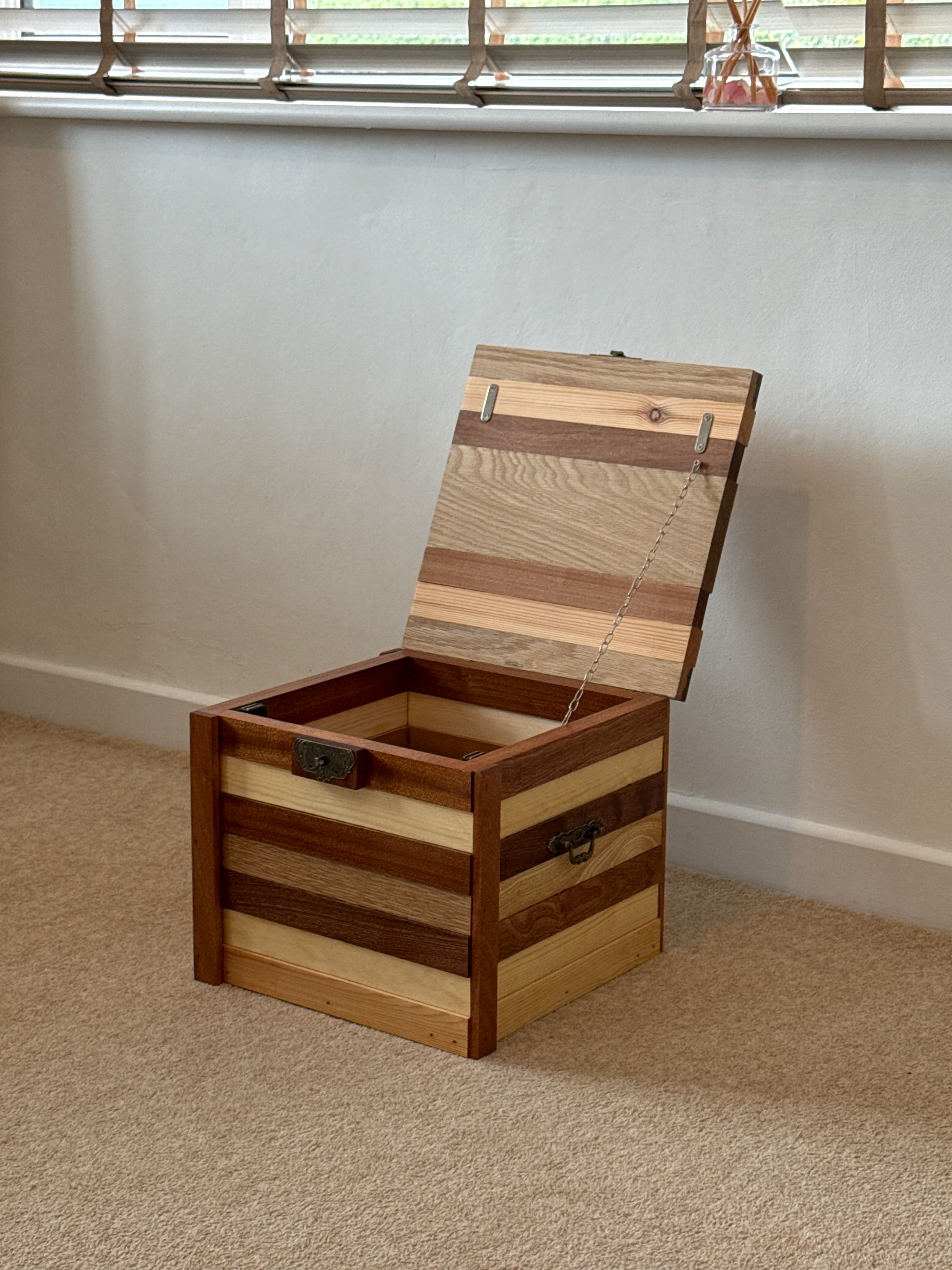 Handcrafted Solid Wood Storage Chest – Two-Tone Stripe Design
